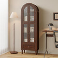 71" Tall Arched Cabinet with Acrylic Door, Modern Curio Arched Bookcase with Drawer, Display Cabinet Organizer, Kitchen Pantry with Top-Opening Storage Container, Brown, 71"x23.6"x11.8"
