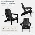 Foldable Adirondack Chair Set of 2/4/6, HDPE Outdoor Patio Chair with Cup Holder & Phone Slot, Heavy Duty 380 lbs, Metal Limit Chain, Space Saving Folding, Multiple Colors (4, Black)