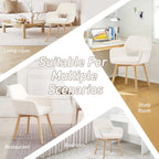 Desk Chair No Wheels Vanity Chair Makeup Chair Comfy Accent Chair for Living Dining Room Bedroom Home Office Mid Century Modern Upholstered Armchair Sofa with Wood Legs (Wool White, 1)