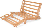 Nirvana Futons Tri-Fold Futon with Mattress Included (Microfiber Fudge, Natural Finish Solid Wood) - Full Size 13 Position Sofa Bed, Lounger, and Couch