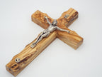 King David Market Olive Wood Crucifix Cross (8 Inch), Wall Hanging Christian Crucifix Featuring a Decorative Natural Stone from Jerusalem, Handcrafted Religious Décor