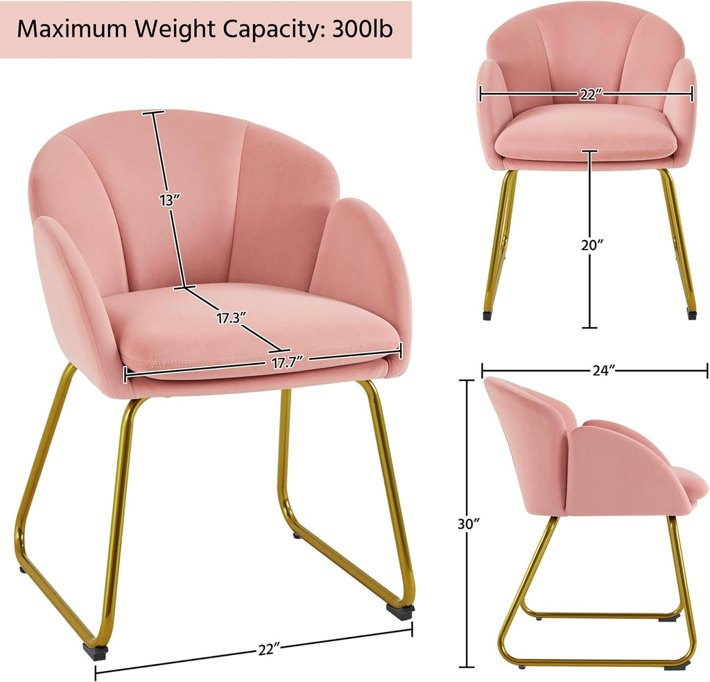 Yaheetech Flower Shape Vanity Chair with Petal Armrests, Pink | Velvet Makeup Chair no Wheels with Golden Metal Legs, Modern Side Armchair with Back for Living Room/Bedroom/Home Office