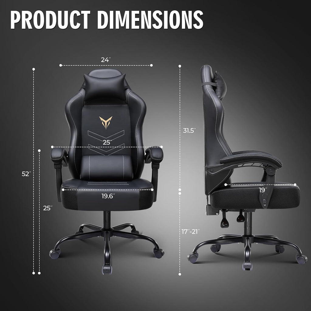 GTPLAYER Gaming Chair for Adults, Big and Tall 300LBS Heavy Duty Office Chair, Ergonomic High Back Lumbar Support and Wide Comfy Cushion with Linkage Armrests, Black Without Pedals