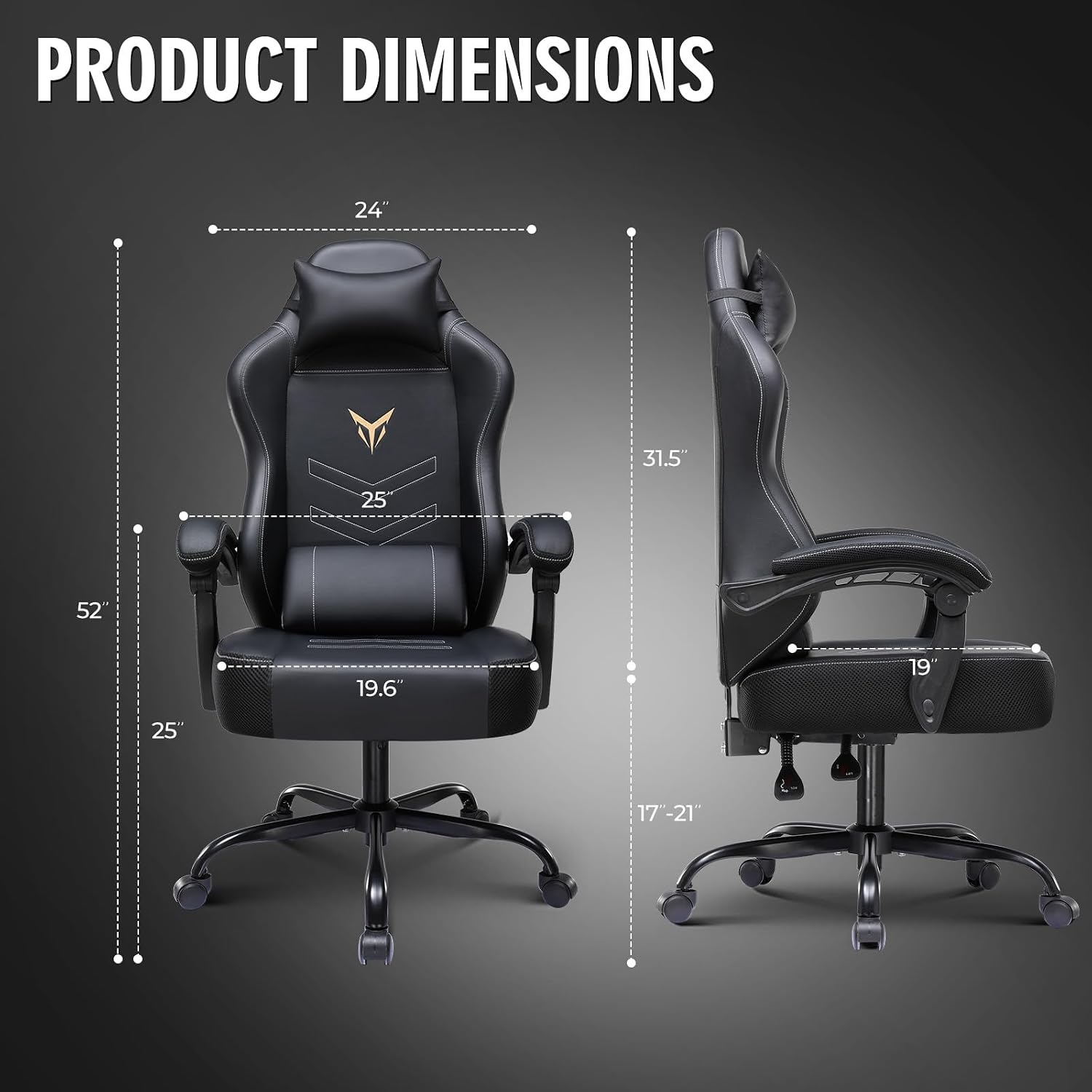 GTPLAYER Gaming Chair for Adults, Big and Tall 300LBS Heavy Duty Office Chair, Ergonomic High Back Lumbar Support and Wide Comfy Cushion with Linkage Armrests, Black Without Pedals