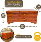 DutchCrafters Red Cedar Wood Blanket Storage for Living Room, Fully Lined Hope Chest, Bedroom Bench, Lockable Storage Box, Locking Chest with Handles and Waterfall Edge - Amish Made in USA (45" Large)