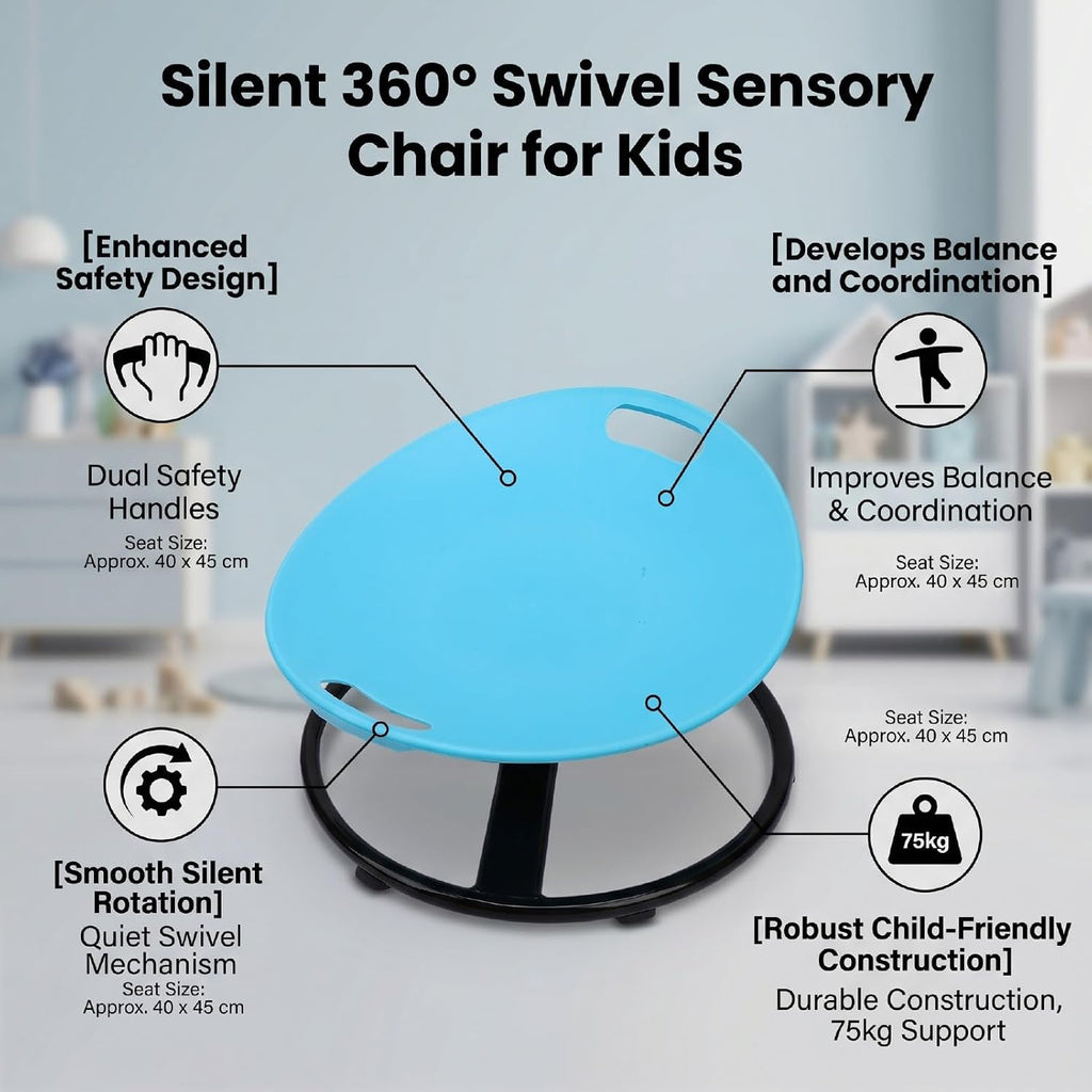 Kids Spinning Chair, Silent Rotation Rotate Seat with Safety Handle, Helps Develop Balance Ability, Practical Sensory Training Chair for Children Aged 3 to 10