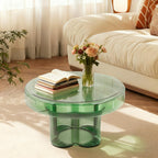 Coffee Table, Round Glass Side Table with Unique Petal Design Pedestal, Simple Center Tables, Modern End Tables with Tempered Glass-Base and Top for Small Spaces