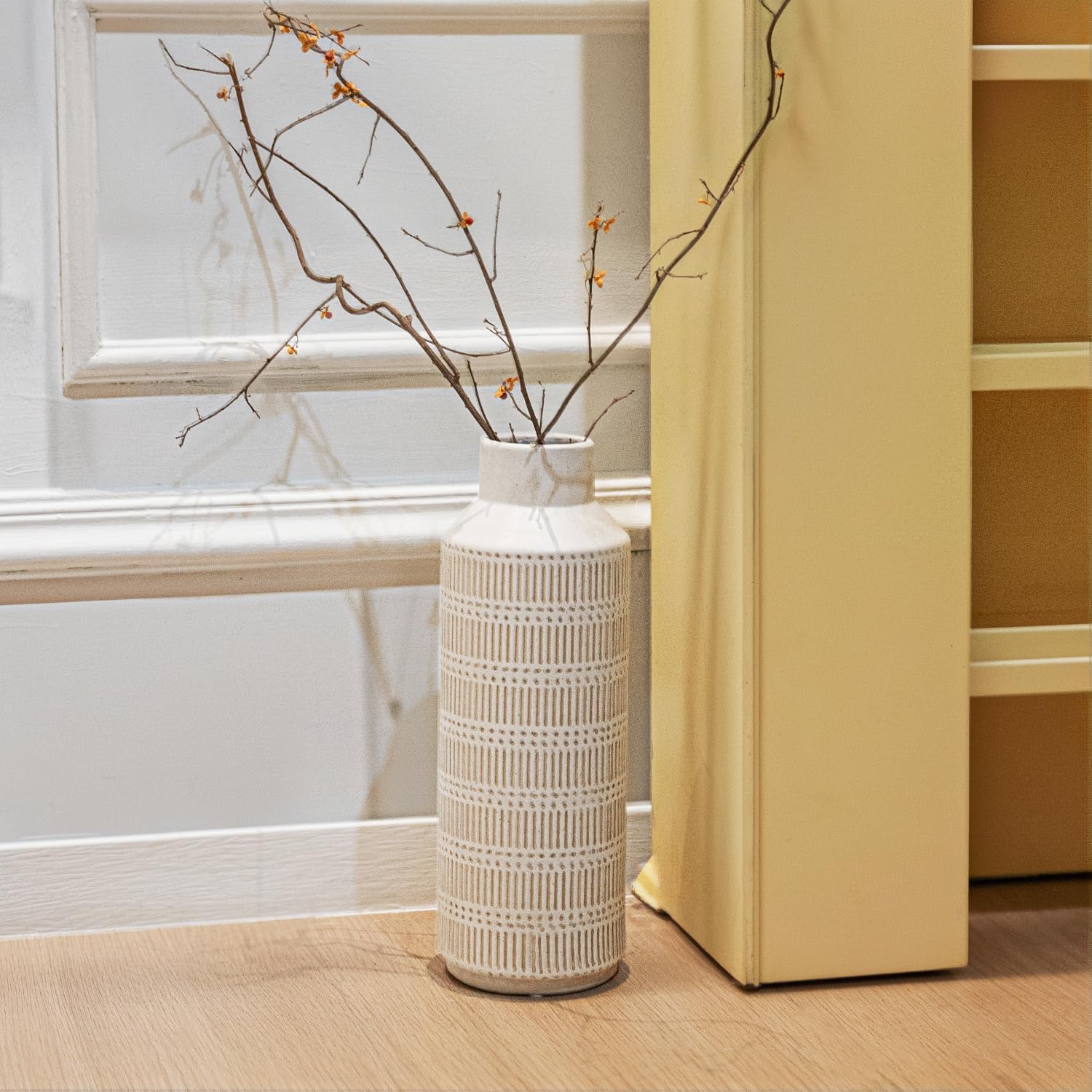 Farmhouse Large Ceramic Vase for Living Room Bedroom 15.75'' Flower Vase for Fake Plant Home Decor Office Table Shelf Fireplace Centerpieces Retro Vintage Classic Modern Rustic