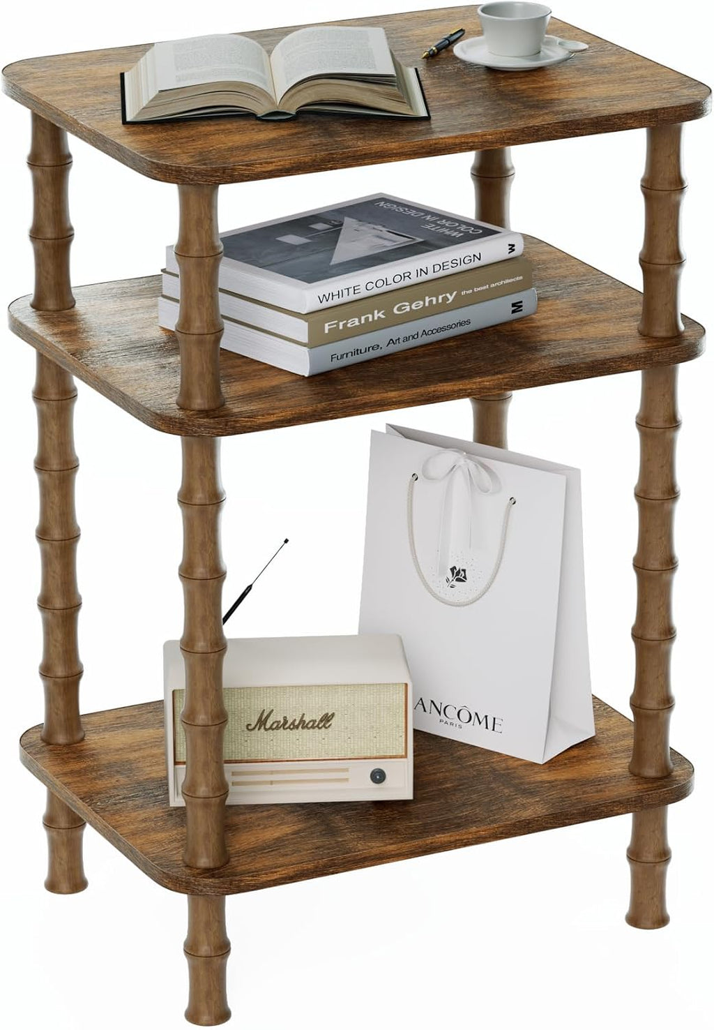 Side Table,Living Room End Tables with 3-Tier,Small Nightstand Table for Small Spaces,Sofa Side,Bedside, Bathroom,Coffee Table,Modern Bedside Table,Stable Frame,Easy Set Up (Rustic Brown)