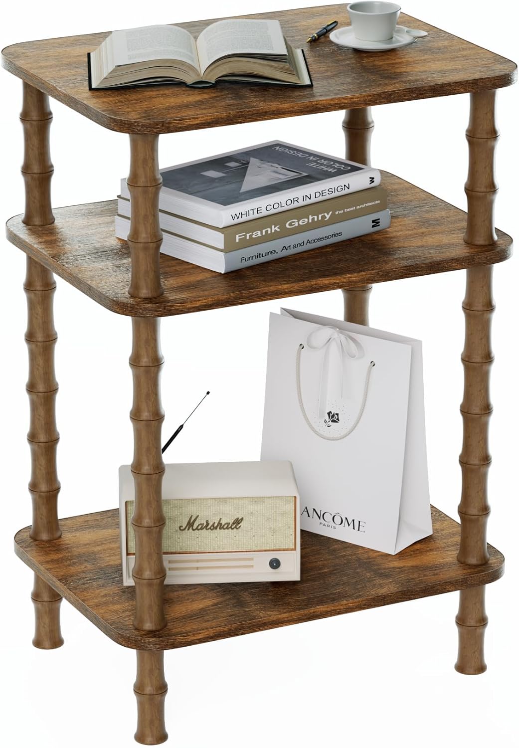 Side Table,Living Room End Tables with 3-Tier,Small Nightstand Table for Small Spaces,Sofa Side,Bedside, Bathroom,Coffee Table,Modern Bedside Table,Stable Frame,Easy Set Up (Rustic Brown)