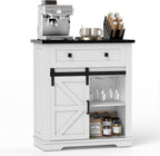 Real Relax Coffee Bar Cabinet, Farmhouse Sideboard Buffet Cabinets with Storage, Wine Glass Rack, Sliding Barn Door, Buffet Table for Kitchen, Dining Room, Entryway, White