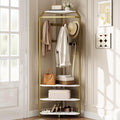 Corner Coat Rack Freestanding, 50x50x180cm Gold Metal Hall Tree with Storage Shelves & Hooks, Space-Saving 90° Corner Garment Rack for Entryway, Bedroom, Hallway, Office
