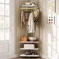 IDEALHOUSE Corner Coat Rack With Shoe Bench and 6 Double Hooks, Corner Hall Tree - Clothes Rack With Storage Hall Tree With Organizer Shelf for Entryway, Hallway, Closet (02-Gold)