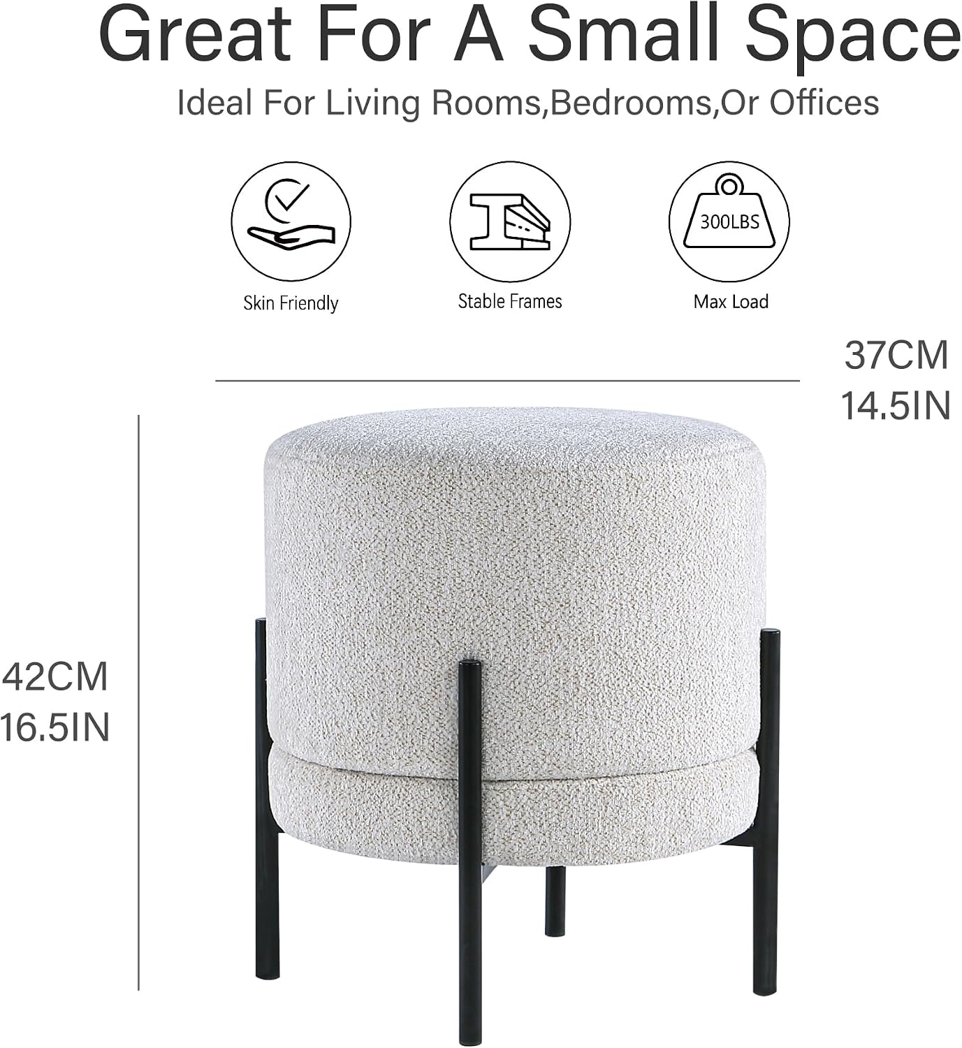 Get Set Style Multifunctional Ottoman with Side Table, Soft Round Footrest Stool,Vanity Stool with Metal Legs, Modern Decorative Furniture Vanity Chair for Makeup Room, Bedroom, Living Room