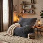 Giant Bean Bag Chair - 3-in-1 Convertible Memory Foam Floor Cushion with Washable Corduroy Cover, Large Comfy Beanbag Sofa for Adults and Kids-Gray