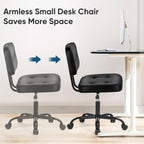 DUMOS Home Office Desk Chair - Ergonomic Armless PU Leather Computer Rolling Task Chair，with Comfy Lumbar Support and Height Adjustable, Vanity, Bedroom, Living Room, Black