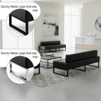 Modern Waiting Room Bench with Backrest Upholstered Office Guest Chair Metal Frame Reception Seating for Lobby Salon Airport Bank and Conference Room Black Frame 17" Dx47 Wx17 H
