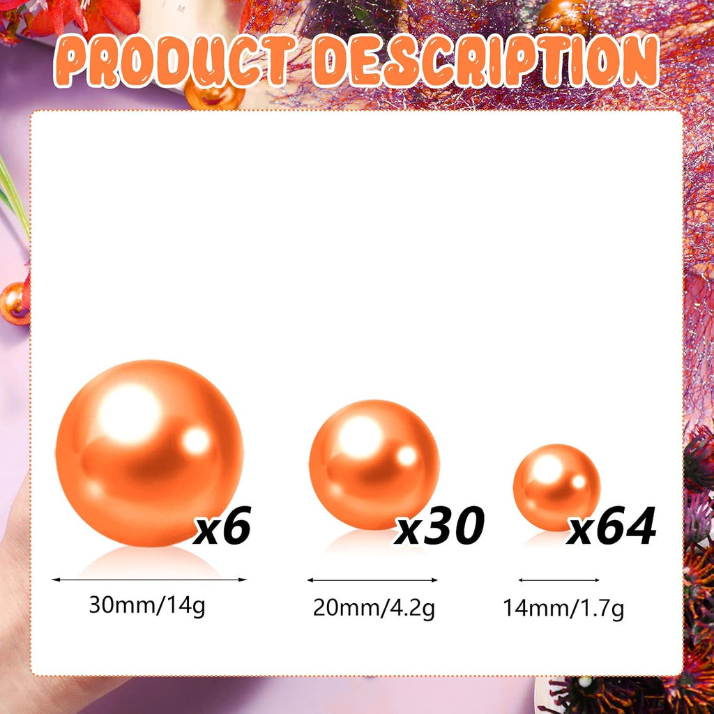 100PCS Orange Faux Pearls Beads for Centerpiece Vases, Vase Filler Faux Pearls, No Holes Filler Beads for Party Anniversary Birthday Wedding Thanksgiving Table Decor, 14/20/30mm