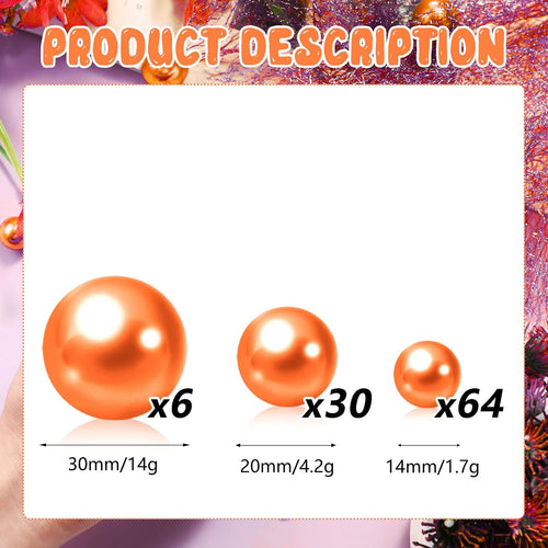 100PCS Orange Faux Pearls Beads for Centerpiece Vases, Vase Filler Faux Pearls, No Holes Filler Beads for Party Anniversary Birthday Wedding Thanksgiving Table Decor, 14/20/30mm