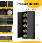 SteeLoong Kitchen Pantry Cabinet,71”Black Metal Pantry Storage Cabinet with Doors and 4 Adjustable Shelves,Kitchen Cabinet with 2 Gold Handles,Tall Cabinet for Livingroom,Pantry, Bathroom