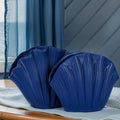 Blue Ceramic Shell Vase Set of 2 - Coastal Decorative Vases for Home Decor, Pampas Grass or Flowers, Navy Blue Centerpieces for Coffee Table, Shelf, Fireplace Mantle, Entryway or Dining Room