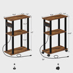 TUTOTAK Small Narrow Side Table with Charging Station, Skinny End Table for Small Spaces, Slim Nightstand with USB Ports and Outlet, Sofa Beside Table with Wheels, Brown TB01BB046