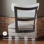 Signature Design by Ashley Valebeck Barstool, Rustic-Industrial Counter Height Chair, 360° Swivel, Wood & Metal Frame, Cushioned Seat, Ideal for Kitchen Island with Seating, Vintage White