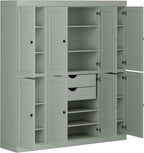 Palace Imports Solid Wood Pantry Cabinet – 71.5" Tall x 65" Wide - Wooden Storage Cabinet w/ 8 Shaker Doors, 2 Drawers, 12 Adjustable Shelves - Kitchen Cupboard - Sage, 100% Eco-Friendly Pine Wood