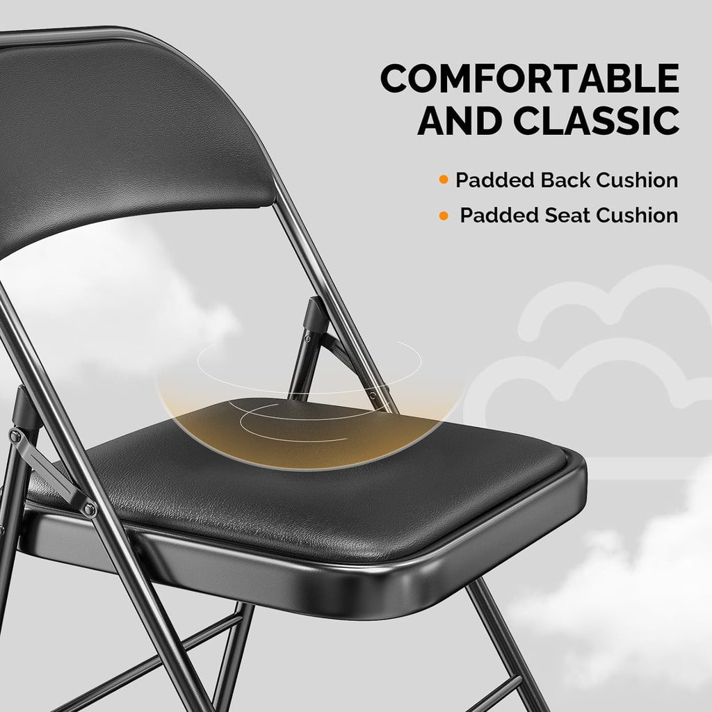VINGLI 1 Pack Folding Chairs with Padded Seats, Metal Frame with Pu Leather Seat & Back, Capacity 350 lbs, Set of 1, Black
