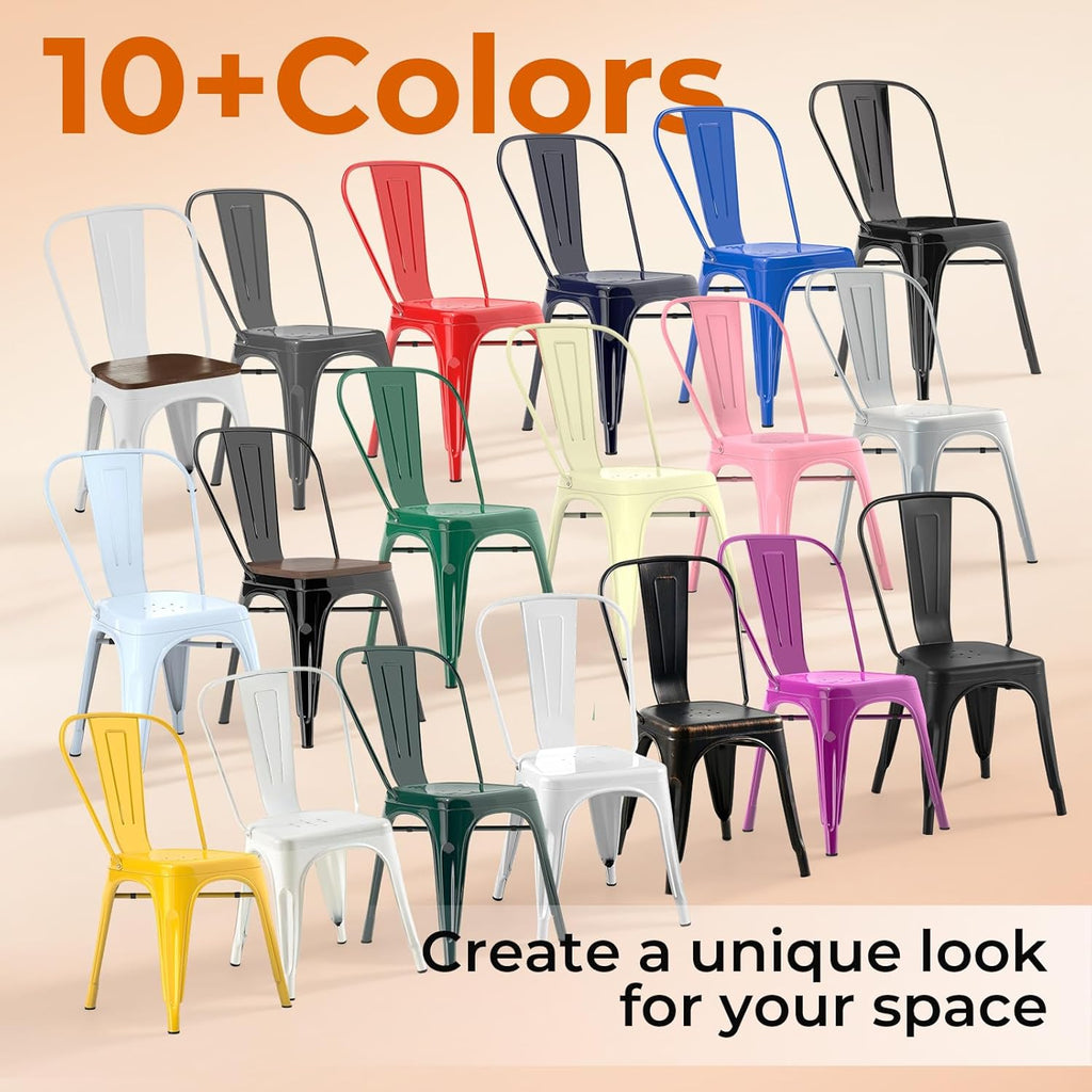 Metal Dining Chairs Set of 2 Iron Stackable Indoor Metal Chair,Easy Clean,Industrial/Kitchen Dining Room/Apartment/Matte Midnight Black