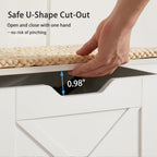 VECELO 43.3" Storage Bench, Entryway Shoe Ottoman, Farmhouse Style Bench with Handwoven Cushion and Metal Safety Hinges, for Bedroom, Living Room, Entryway, White