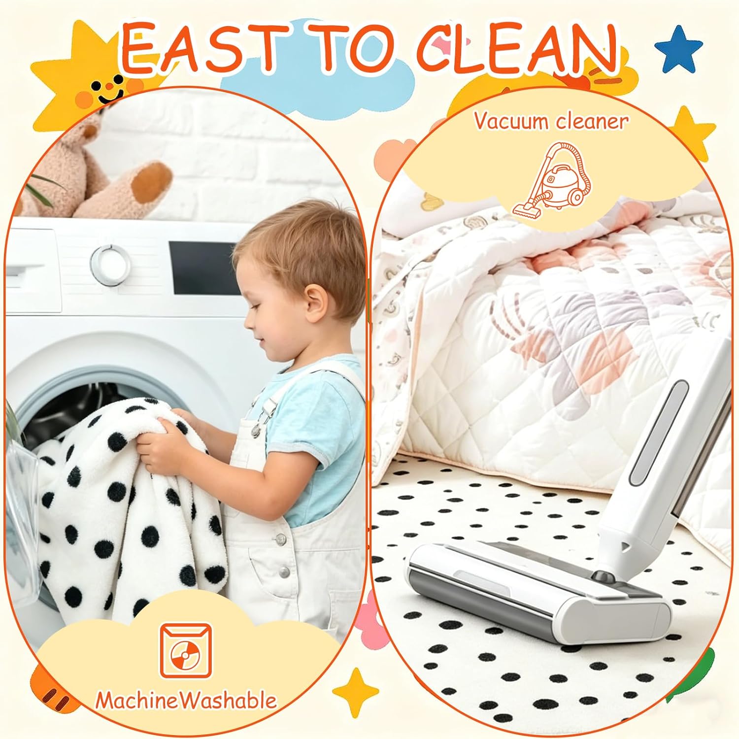 5.9 ft Circular Rug Washable Non-Slip Crawling Play Mat Round Rug Circle Back to School Reading Calming Corner Decor for Teaching and Playroom Bedroom Decorations(Dotty)