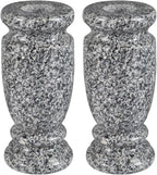 Gray Granite Cemetery Vase for Grave, 4.3" W x 9.8" H | Gray granite, side drainage hole prevents water pooling and freeze cracking. For grave markers & flower decoration.2 count.