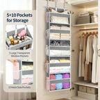 Yecaye Over the Door Organizer 5 Tiers, Heavy Duty Hanging Storage with 5 Large Clear PVC Pockets and 10 Side Pockets, 56lbs Capacity for Closet Door Bathroom Bedroom Nursery Dorm Laundry Room, Grey