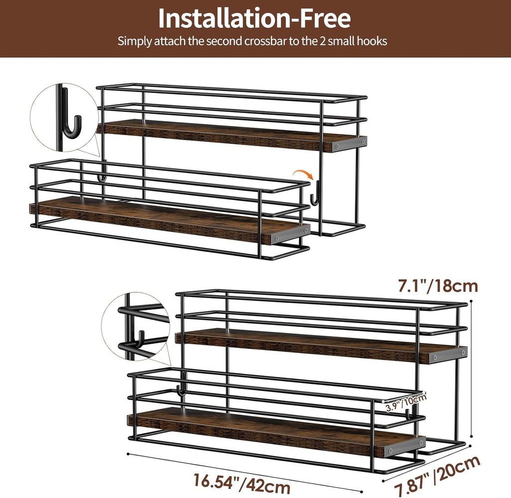 Nuovoware Coffee Syrup Organizer, 2-Tier 10 Bottles Bar Organizer, Separable Metal Rack with Wooden Base Whiskey Wine Dressing for Countertop Kitchen Coffee Bar, Black