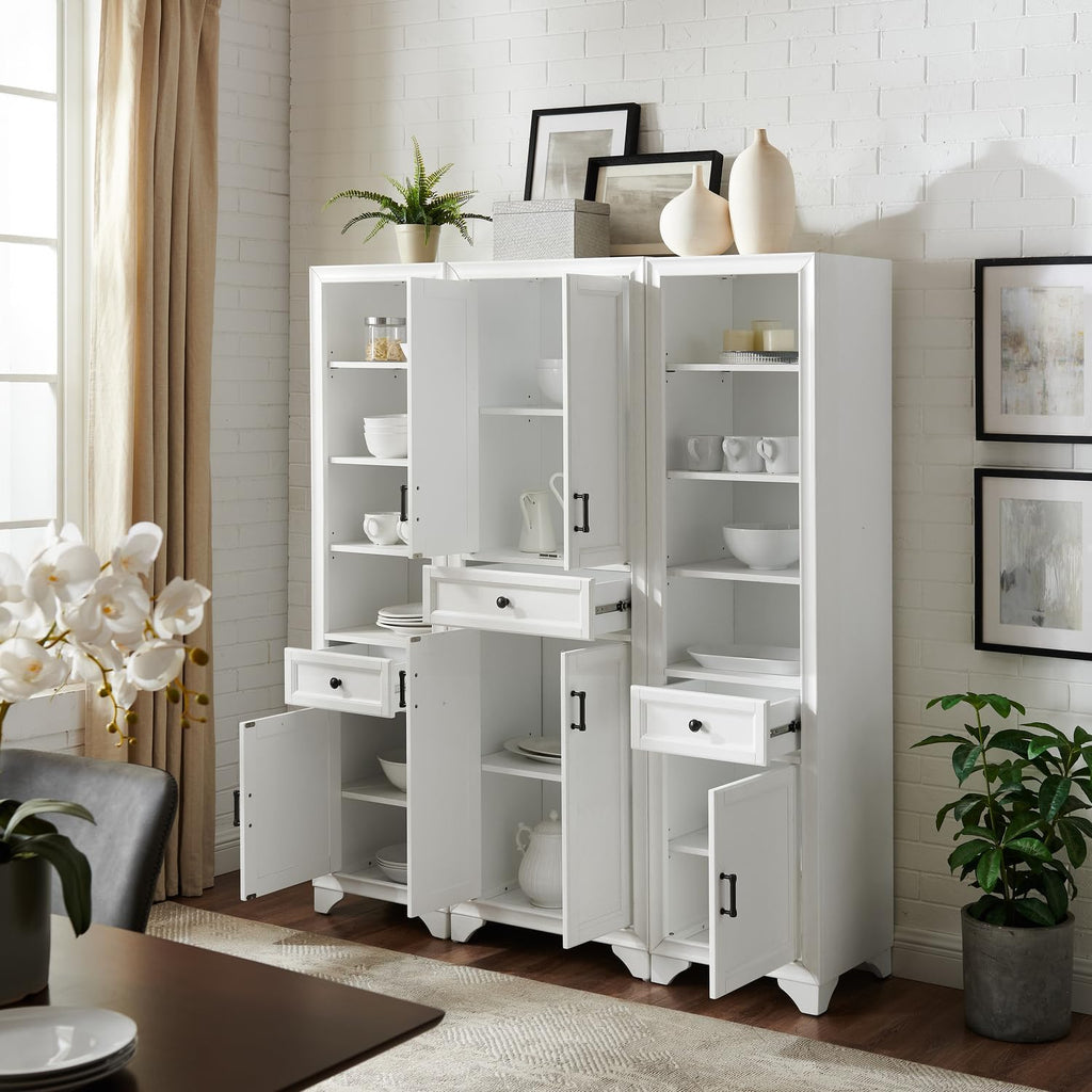 Maykoosh 3-Piece Pantry Set with Cabinets - Distressed White - Adjustable Shelves - 59.75" W x 15" D x 67.75" H