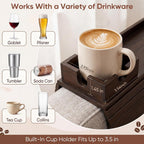 Bamboo Couch Arm Tray Table with Built-in Cup Holder, Foldable Anti-Slip Sofa Armrest Table for Drinks, Phone & Remote, Fits 4.7–16.9 in Armrests, Holds Cups up to 3.5 in Diameter (Brown)