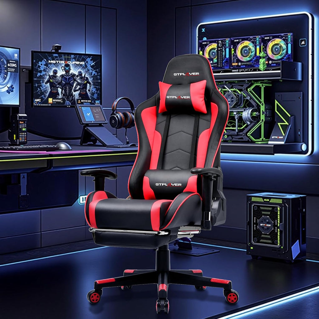 GTPLAYER Gaming Chair with Bluetooth Speakers, Adjustable Backrest and Height, 3D Armrests, Footrest, Ergonomic Computer Chair for Gamers (Brick Red)