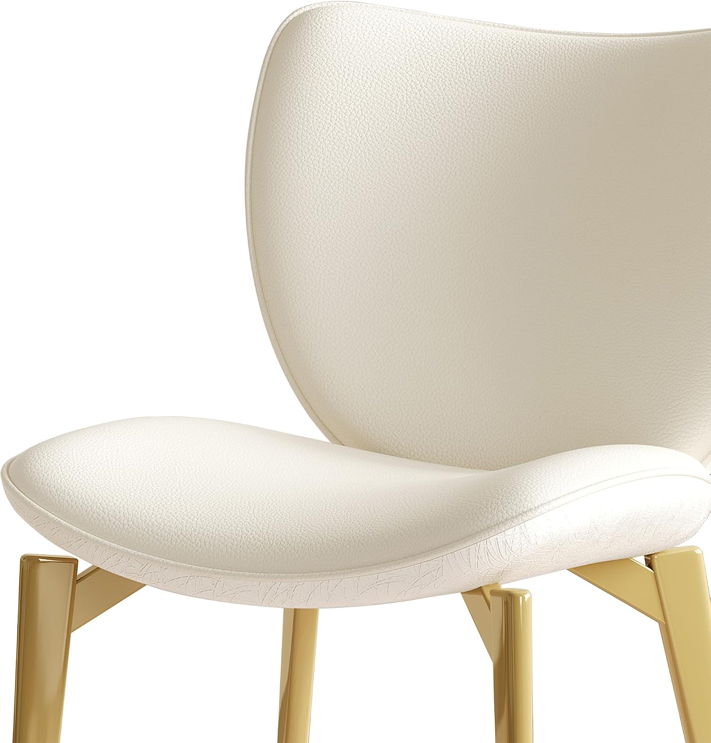 Montary Dining Chairs Set of 2, Modern Gold Steel Legs Dining Chair - Stylish Beige PU Leather Chairs Featuring Unique Texture Jacquard Backrest, for Dining Room, Kitchen, or Living Room
