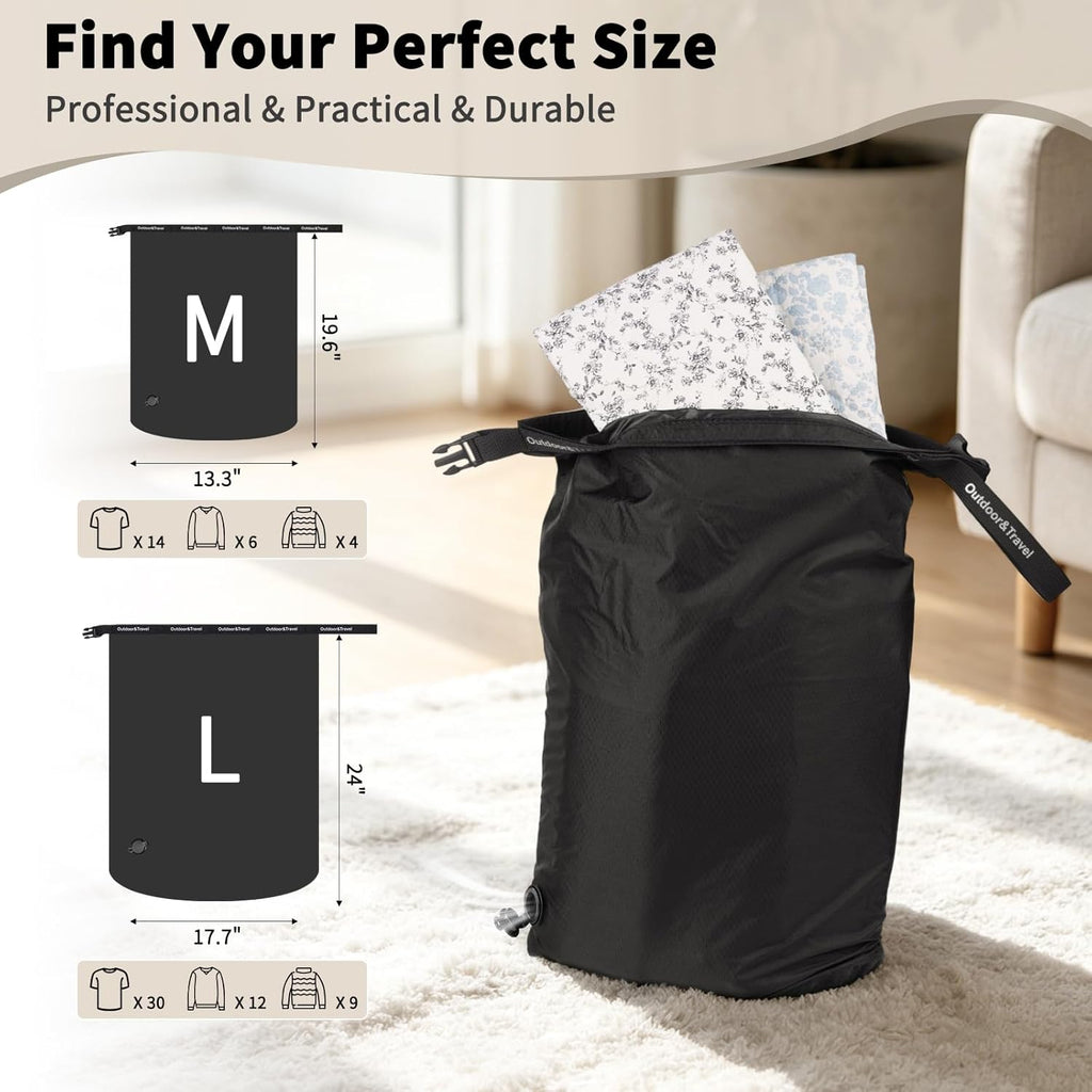 Travel Laundry Bag, Compression Bags for Travel - Waterproof Dirty Clothes Vacuum Storage, Smell Proof Space Saver for Cruise Gym Camping (M)