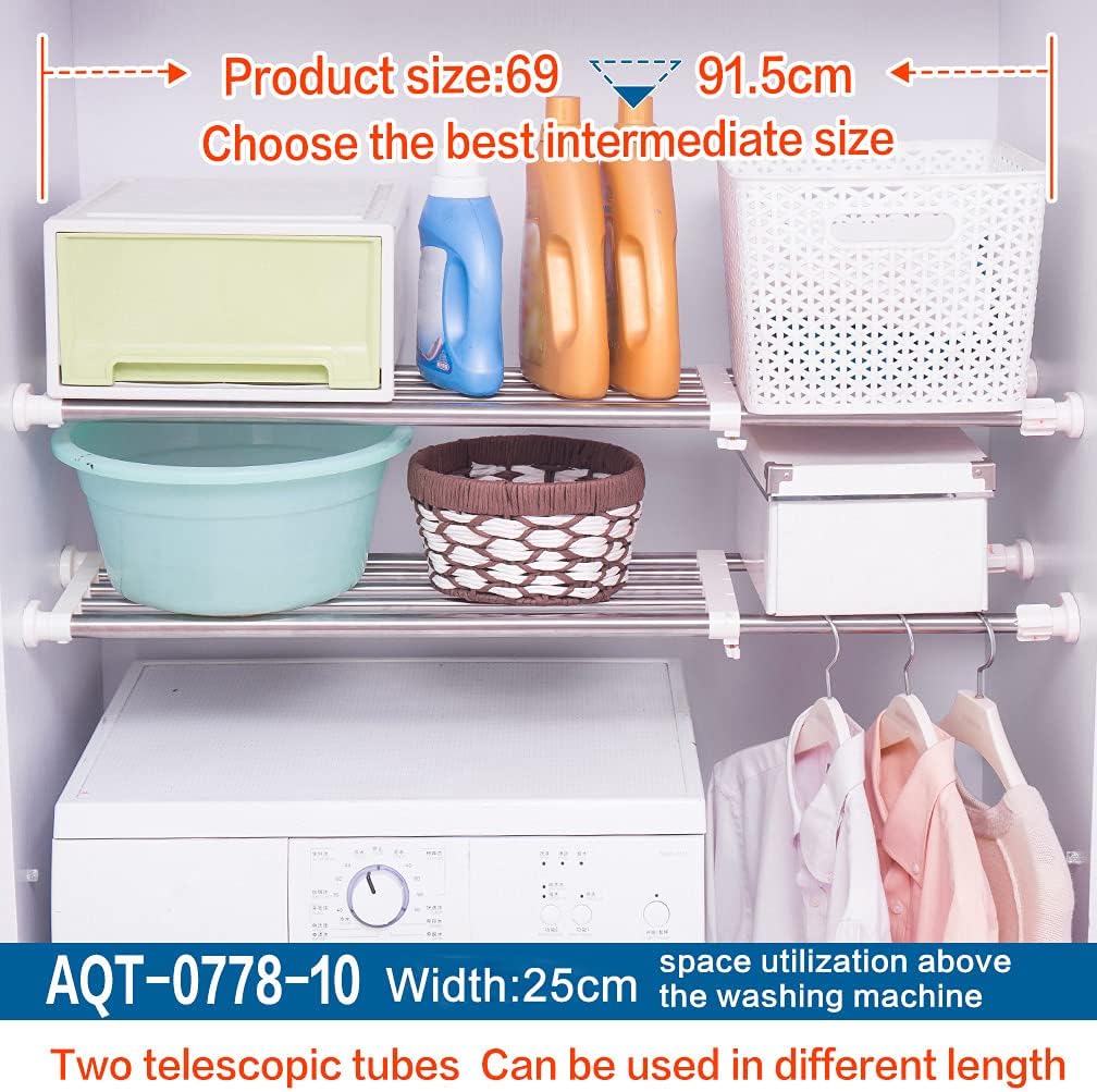 Hershii Expandable Closet Tension Shelf Rod Adjustable Storage Rack Heavy Duty DIY Organizer Divider for Wardrobe Cupboard Kitchen Bathroom