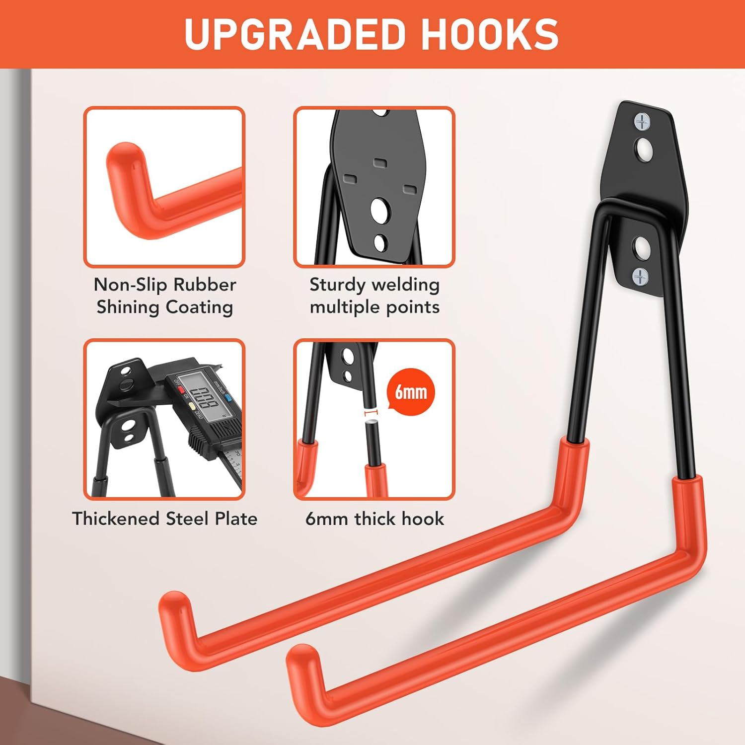Heavy Duty Wall Mount Garage Hooks, 42-Pack | Hanging Storage for Bikes, Ladders, Hoses, Ropes, Garden Tools - For Warehouse, Workshop, Shed, Shop, Yard