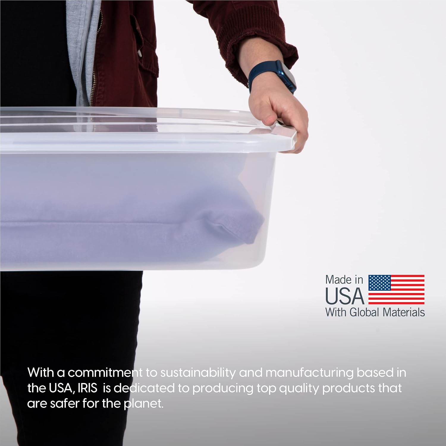 IRIS USA 50 Qt Plastic Under Bed Storage Organizer Bin Container with Secure Lids and Durable Buckles, Multi-Purpose for Seasonal Holiday Items Bedding Clothes Shoes, Long, Clear