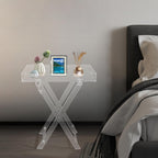 Clear Acrylic Folding Tray Table, Modern Side End Table with Handles,Kitchen and Bar Serving Table, 23.62x20.08x13.78 Inch