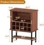 Wine Cabinet with Storage, Liquor Cabinet with Sliding Doors & Open Wine Rack, Fluted Wine Bar Cabinet with Glass Holder, Coffee bar Cabinet for Dining Room, Living Room & Entryway (Brown)