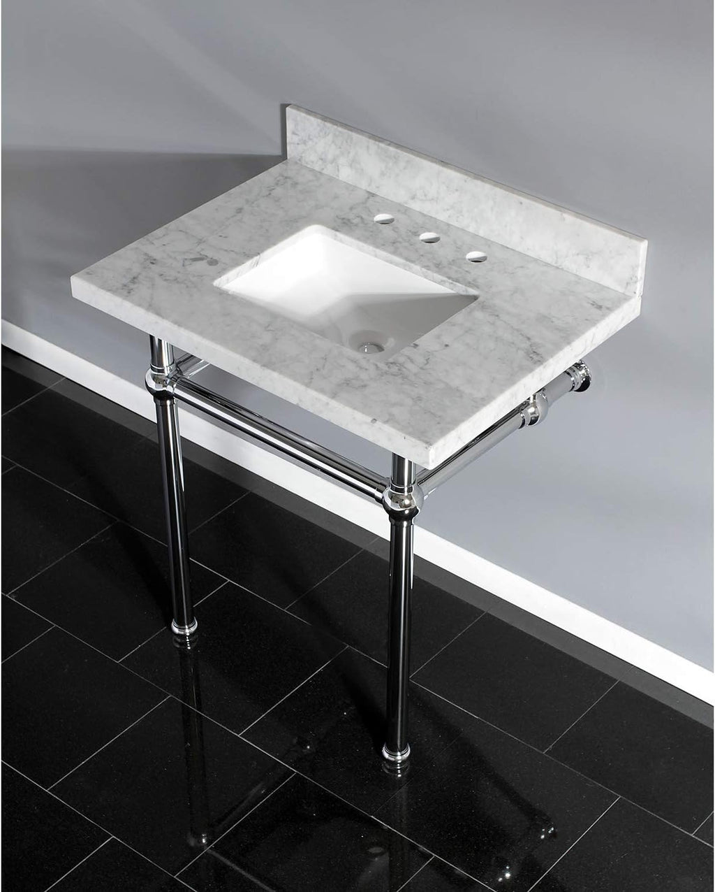 Kingston Brass KVPB3030MBSQ1 Templeton 30" x 22" Carrara Marble Vanity Top with Brass Console Legs, Carrara Marble/Polished Chrome