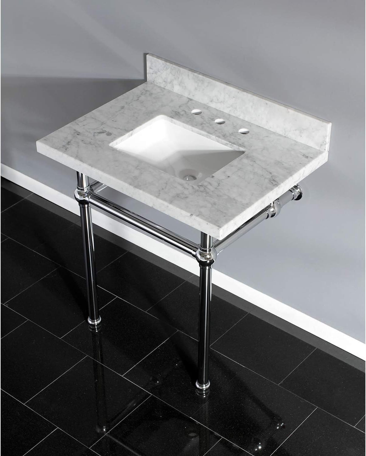 Kingston Brass KVPB3030MBSQ1 Templeton 30" x 22" Carrara Marble Vanity Top with Brass Console Legs, Carrara Marble/Polished Chrome