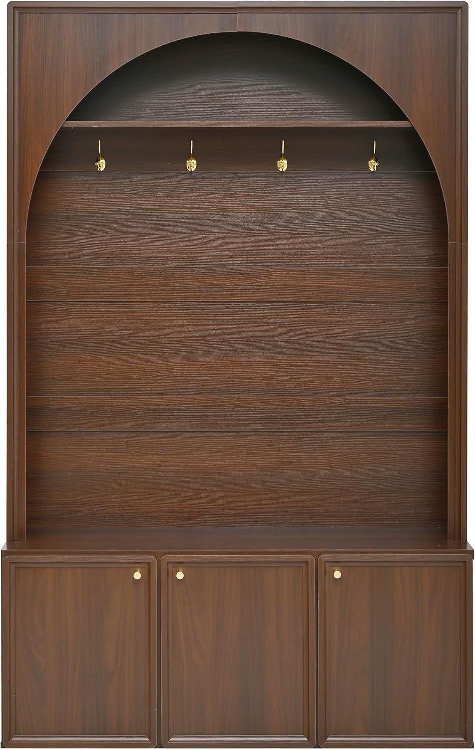 LUMISOL 77" Entryway Hall Tree with Bench and Coat Rack, Hall Tree Bench with Shoe Storage, 4 Hooks, Shelf, Wooden Style Coat Rack for Living Room, Mudroom, Arched Design, Walnut