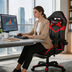 Gaming Chair, Ergonomic Reclining Computer Chair for Adults, with Footrest and Lumbar Support, 360° Swivel, for Office Gaming Home Use, Red & Black