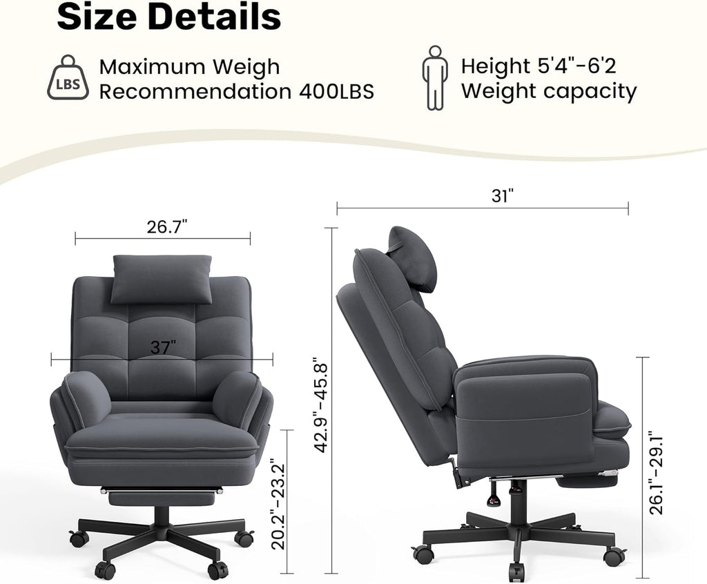 Criss Cross Office Chair with Flip-Up Armrests and Headrest, 135° Reclining Swivel Velvet Criss Cross Chair with Wheels & Foot Rest, Big and Tall Cloud Cross Legged Office Chair for Home, Gray